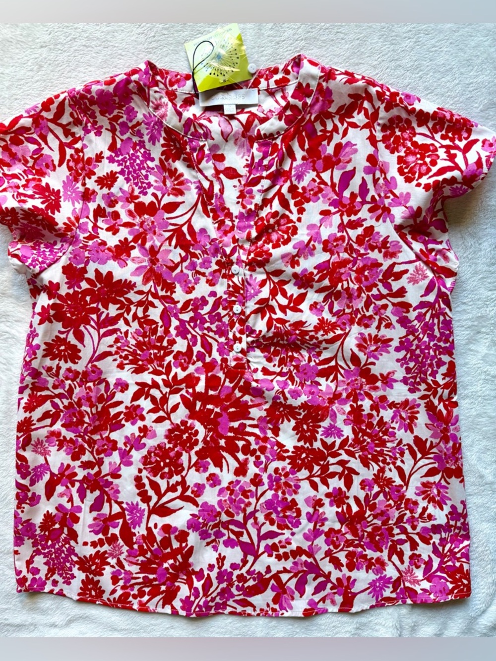 Sugarlips Pink and Red Floral Short Sleeve Blouse